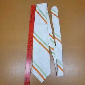 Vintage Sears The Mens Store Orange Lime Green Striped Wide Necktie White 4in